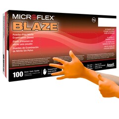 Microflex Medical Exam Glove MICROFLEX&reg; Blaze&reg; Small NonSterile Nitrile Standard Cuff Length Textured Fingertips Orange Not Rated, 1000/CS