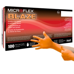 Microflex Medical Exam Glove MICROFLEX Blaze X-Large NonSterile Nitrile Standard Cuff Length Textured Fingertips Orange Not Rated, 1000/CS