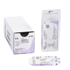 J & J Healthcare Systems Absorbable Suture with Needle Coated Vicryl™ Polyglactin 910 S-14 1/4 Circle Spatula Needle Size 6 - 0 Braided
