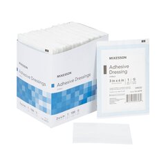 MON1086175BX - McKesson - Adhesive Dressing 3 x 4" Cotton / Polyester Rectangle White Sterile, 100 EA/BX