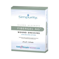 Safe n Simple Silver Alginate Dressing Simpurity Fibergel AG 2 X 2 Inch Square Sterile