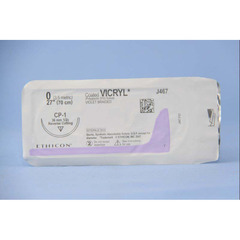 J & J Healthcare Systems Absorbable Suture with Needle Coated Vicryl™ Polyglactin 910 CP-1 1/2 Circle Reverse Cutting Needle Size 0 Braided, 36/BX
