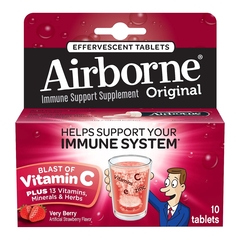 Reckitt Benckiser Multivitamin Supplement Airborne&reg; Immune Support Vitamin A / Ascorbic Acid 149 mg Strength Tablet 10 per Box Very Berry Flavor