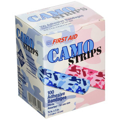 MON1099738BX - Dukal - Adhesive Strip American White Cross Stat Strip 3/4 X 3 Inch Plastic Rectangle Kid Design (Blue / Pink Camo) Sterile