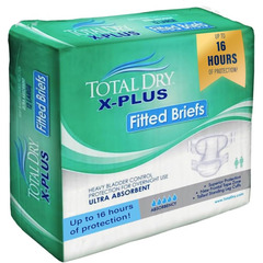 Secure Personal Care Products Adult Incontinent Brief Total Dry X-Plus Tab Closure Medium Disposable Heavy Absorbency, 12/BG, 4BG/CS