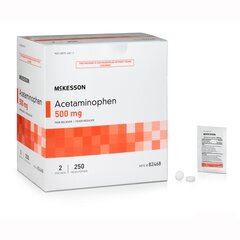 McKesson Pain Relief Brand 500 mg Strength Acetaminophen Unit Dose Tablet 250 per Box, 3000/CS