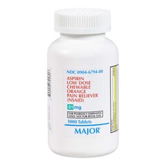 Major Pharmaceuticals Pain Relief Major&reg; Low Dose 81 mg Strength Aspirin Chewable Tablet 1,000 per Bottle