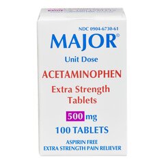 Major Pharmaceuticals Pain Relief Major 500 mg Strength Acetaminophen Unit Dose Tablet 100 per Box, 100/BX