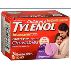 J & J Healthcare Systems Childrens Pain Relief Childrens Tylenol 160 mg Strength Acetaminophen Chewable Tablet 24 per Box