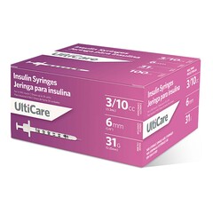 Ultimed Standard Insulin Syringe with Needle UltiCare&reg; 0.3 mL 1/4 Inch 31 Gauge NonSafety Thin Wall, 100/BX