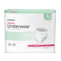 McKesson Unisex Adult Absorbent Underwear Pull On with Tear Away Seams Large Disposable Moderate Absorbency, 18 EA/BG