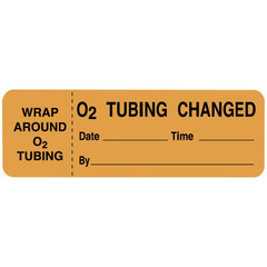 United Ad Label Pre-Printed Label UAL Auxiliary Label Orange Paper O2 Tubing Change Date___Time__ Safety and Instructional 1 X 3 Inch