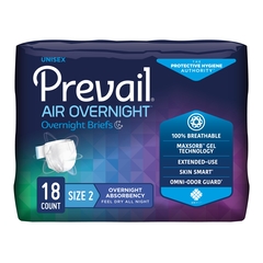 First Quality Adult Incontinent Brief Prevail Air™ Overnight Tab Closure Size 2 Disposable Heavy Absorbency, 18/BG