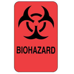 Fisher Scientific Pre-Printed Label Fisherbrand™ Caution Label Fluorescent Red Paper Biohazard / Symbol Black Biohazard 2 X 3 Inch, 320/PK