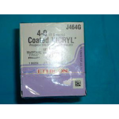 J & J Healthcare Systems Absorbable Suture with Needle Coated Vicryl Polyglactin 910 P-3 3/8 Circle Precision Reverse Cutting Needle Size 4 - 0 Braided, 12 per Box