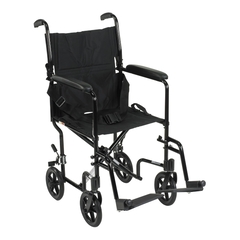 McKesson Lightweight Transport Chair Aluminum Frame with Black Finish 300 lbs. Weight Capacity Fixed / Padded Arm Black, 1/ EA