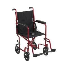 McKesson Lightweight Transport Chair Aluminum Frame with Red Finish 300 lbs. Weight Capacity Fixed / Padded Arm Black, 1/ EA