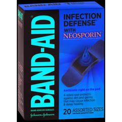 MON1138451BX - Johnson & Johnson - Adhesive Strip Band-Aid Plus Antibiotic Assorted Sizes Plastic Rectangle Tan Sterile, 20 EA/BX