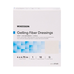 McKesson Absorbent Gelling Fiber Dressing Carboxymethyl Cellulose (CMC) 4 X 4-3/4 Inch, 10/BX