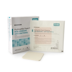 McKesson Antibacterial Foam Dressing 4 X 4 Inch Square Non-Adhesive without Border Sterile, 100/CS
