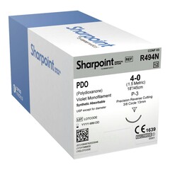 Surgical Specialties Absorbable Suture with Needle Surgical Specialties™ Polydioxanone P-3 3/8 Circle Precision Reverse Cutting Needle Size 4-0 Monofilament, 12/BX