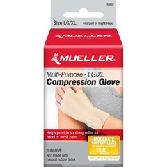 Mueller Sports Compression Glove Mueller Compression & Support Gloves Fingerless Large / X-Large Over-the-Wrist Length Ambidextrous Stretch Fabric