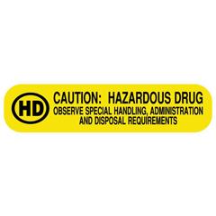 United Ad Label Pre-Printed Label UAL Warning Label Yellow Paper Caution: Hazardous Drug Black Syringe Label 3/8 X 1-5/8 Inch, 1000 per Roll