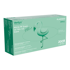 Ventyv Exam Glove Ventyv Ultra 3.5 CORAL (FLAMINGO) Small NonSterile Nitrile Standard Cuff Length Textured Fingertips Coral Not Rated, 200 per Box