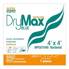 MPM Medical Super Absorbent Dressing DryMax Blue Adhesive 4 X 4 Inch Square, 100/CS
