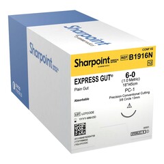 Surgical Specialties Absorbable Suture with Needle Surgical Specialties Plain Gut PC-1 3/8 Circle Precision Conventional Cutting Needle Size 6 - 0