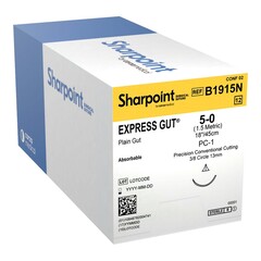 Surgical Specialties Absorbable Suture with Needle Surgical Specialties Plain Gut PC-1 3/8 Circle Precision Conventional Cutting Needle Size 5 - 0