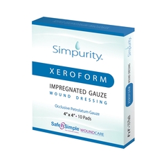 Safe n Simple Xeroform Petrolatum Impregnated Dressing Simpurity 4 X 4 Inch Mesh Gauze Antimicrobial Petrolatum Blend Sterile, 1/EA
