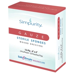 Safe n Simple Gauze Sponge Simpurity Cotton 12-Ply 4 X 4 Inch Square Sterile, 400/CS