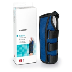 McKesson Wrist / Forearm Brace Aluminum / Nylon / Foam / Flannelette Right Hand Black / Blue One Size Fits Most, 1/EA