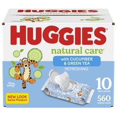 Kimberly Clark Professional Baby Wipe Huggies Natural Care Refreshing Soft Pack Water / Aloe / Caprylyl Glycol / Vitamin E Cucumber / Green Tea Scent 560 Count, 560/CS