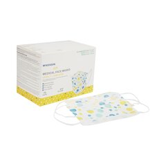 McKesson Procedure Mask McKesson Pleated Earloops Child Size Kid Design (Blue and Yellow Polka Dot) NonSterile ASTM Level 1 Pediatric, 750/CS