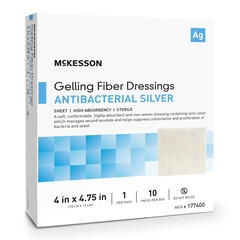 McKesson Silver Gelling Fiber Dressing 4 X 4-3/4 Inch Rectangle Sterile, 100/CS