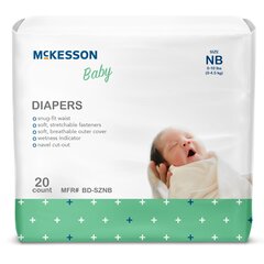 McKesson Unisex Baby Diaper Tab Closure Newborn Disposable Moderate Absorbency, 120/CS
