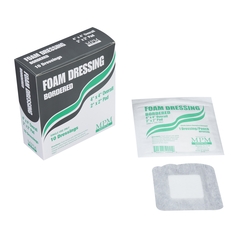 MPM Medical Foam Dressing MPM 4 X 4 Inch With Border Waterproof Backing Adhesive Square Sterile