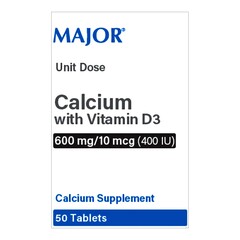 Major Pharmaceuticals Joint Health Supplement Calcium / Vitamin D3 600 mg - 400 IU Strength Tablet 50 per Box, 50/BX