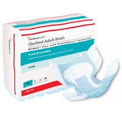 Cardinal Health Unisex Adult Incontinence Brief Wings Quilted Plus with BreatheEasy Technology Large Disposable Heavy Absorbency, 72 EA/CS