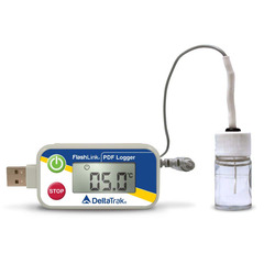 DeltaTrak Vaccine Temperature Data Logger with Alarm Flashlink PDF Logger Fahrenheit -58&deg; to +104&deg;F (-50&deg; to +40&deg;C) Glycol Bottle Probe Magnet Battery Operated, 1/EA