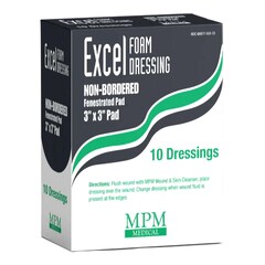 MPM Medical Foam Dressing MPM 3 X 3 Inch Without Border Waterproof Backing Nonadhesive Square Sterile, 100/CS