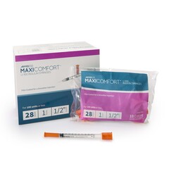 MHC Medical Standard Insulin Syringe with Needle AIMSCO&reg; 1 mL 1/2 Inch 28 Gauge NonSafety Ultra Thin Wall, 100/BX
