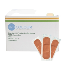 MON1183082BX - Tru-Colour - Adhesive Strip 1 X 3 Fabric Rectangle Olive Sterile, 1500EA/BX