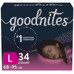 Kimberly-Clark Female Youth Absorbent Underwear GoodNites Pull On with Tear Away Seams Large Disposable Heavy Absorbency, 34 per Case