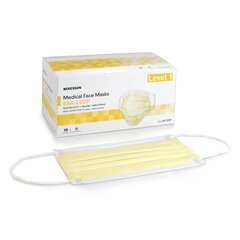 McKesson Procedure Mask Pleated Earloops One Size Fits Most Yellow NonSterile ASTM Level 1 Adult, 500/CS