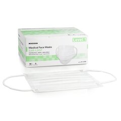 McKesson Procedure Mask Pleated Earloops One Size Fits Most White NonSterile ASTM Level 1 Adult, 500/CS