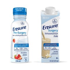 Abbott Nutrition Oral Supplement Ensure&reg; Pre-Surgery Clear Carbohydrate Drink / Ensure&reg; Surgery Immunonutrition Shake Strawberry / Vanilla Flavor Liquid 8 oz. / 10 oz. Bottle / Carton, 23/CS