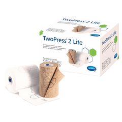 Hartmann 2 Layer Compression Bandage System with Visible Indicators TwoPress 2 Lite 4 Inch X 7.1 Yard / 4 Inch X 8.9 Yard Standard Compression Self-adherent Closure Tan / White NonSterile, 8/CS